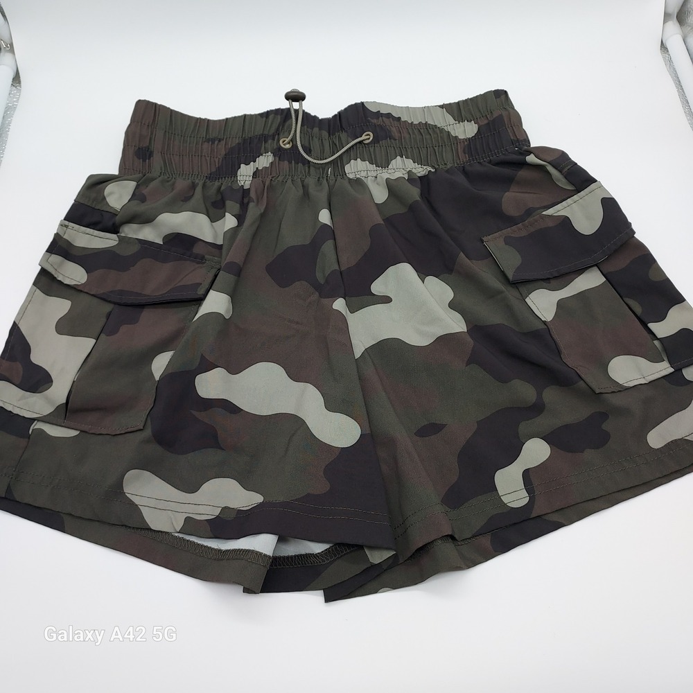 Bluenotes Camo Cargo Short Women XS Green Brown Camouflage Elastic Waist Utility